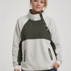 "Abercrombie & Fitch Women's Sherpa Fleece Pullover Jacket Olive Green Cream (M)